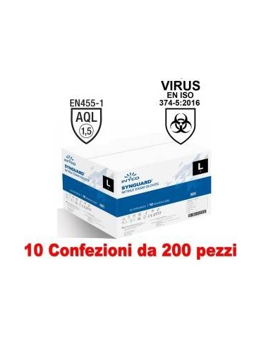 Intco 10Conf. da 200pz - Taglia L - Guanti in Nitrile Uso Medico Senza Polvere
