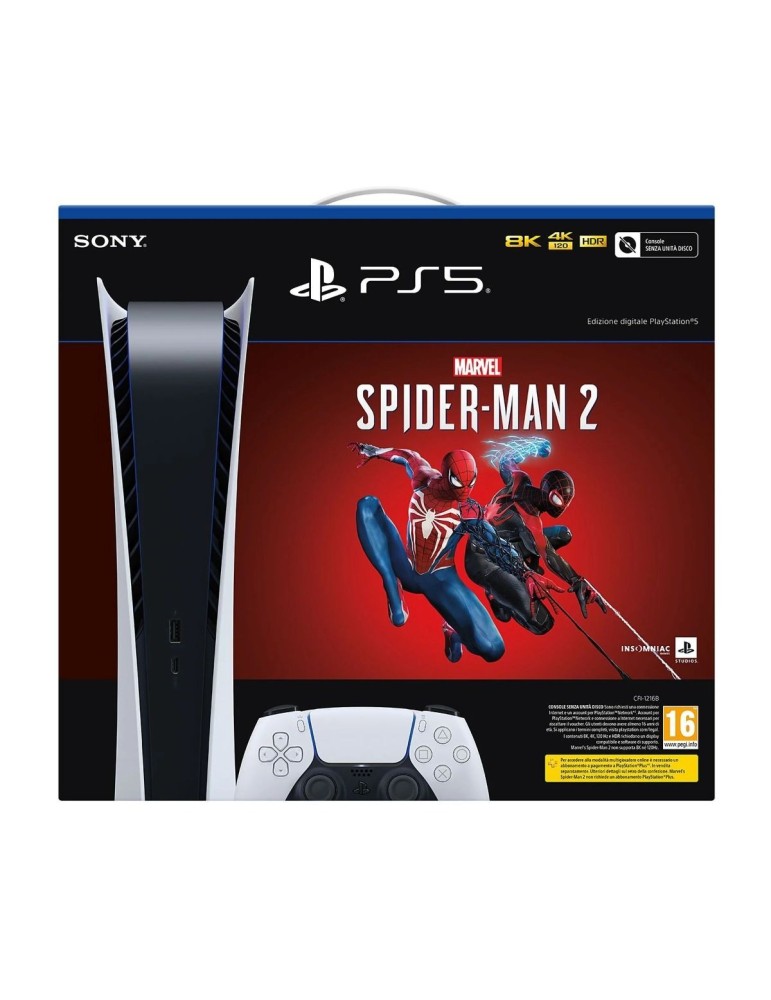 PS5 Console 825GB Digital Ed. White + Spider Man 2